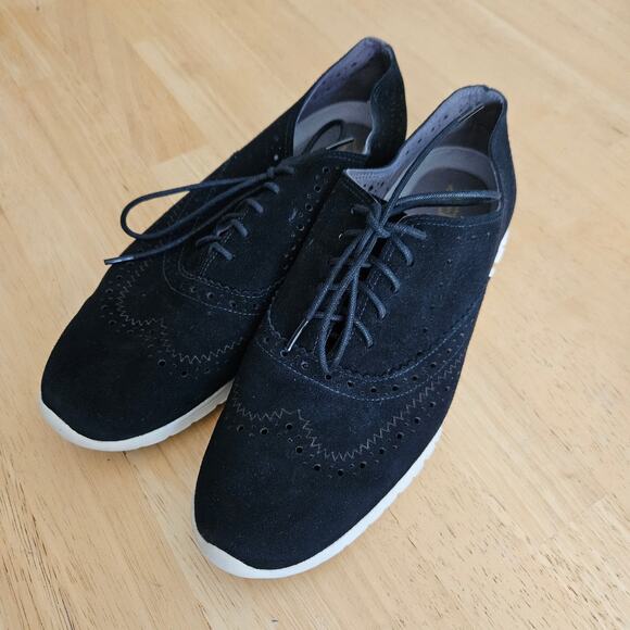 Cole Haan Suede ZeroGrand Wingtip Oxford Sneakers Black 8.5B - Picture 1 of 9